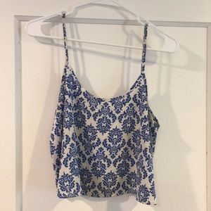 White/blue paisley print crop top tank